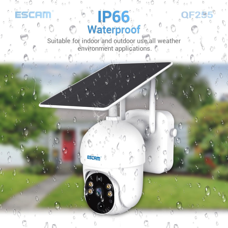 ESCAM QF255 2.0 Million Pixels 1080P HD WiFi Solar Camera, Support Two-way Voice & PIR Motion Detection & Night Vision & TF Card, QF255 ESCAM QF255 2.0 Million Pixels 1080P HD WiFi Solar Camera, Support Two-way Voice & PIR Motion Detection & Night Vision & TF Card, QF255